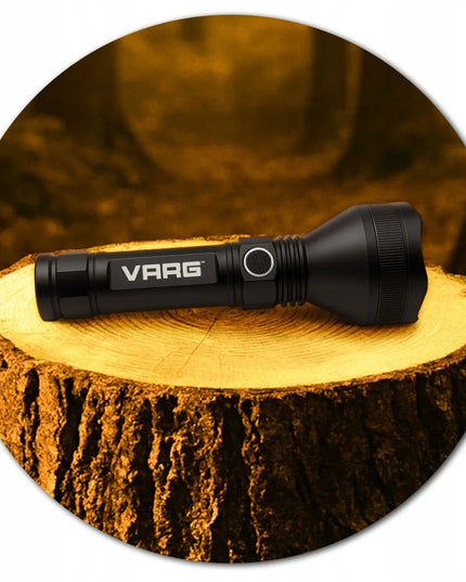 Taktinis LED žibintuvėlis VARG, galingas, įkraunamas per USB, skirtas išgyvenimui, puiki dovana