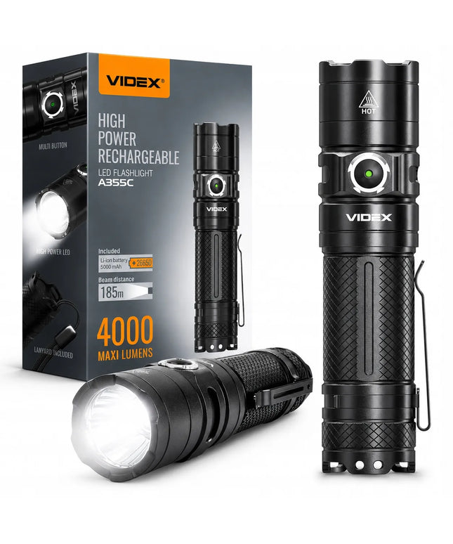 Taktinis LED žibintuvėlis Videx, 4000lm, USB-C, atsparus vandeniui