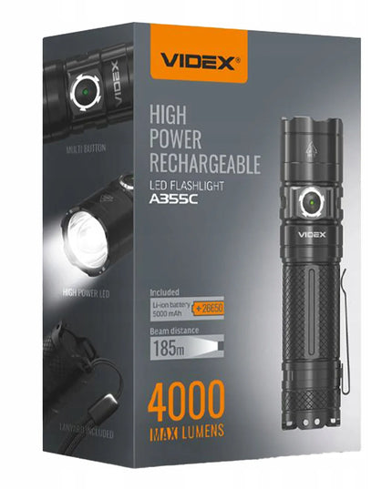 Taktinis LED žibintuvėlis Videx, 4000lm, USB-C, atsparus vandeniui