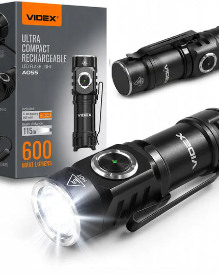 Taktinis LED žibintuvėlis Videx, 600lm, įkraunamas, atsparus vandeniui, USB-C