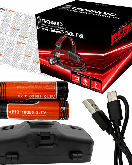 Technoid 500L PRO LED žibintuvėlis ant galvos, 5000 lm, 1000 m nuotolis, su priedais