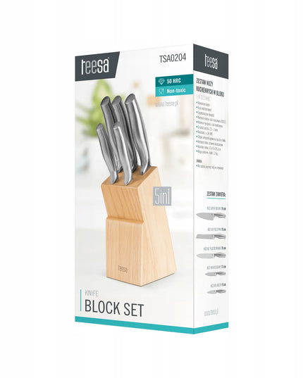 Teesa TSA0204 virtuvinių peilių rinkinys su stovu, 5 vnt., nerūdijantis plienas