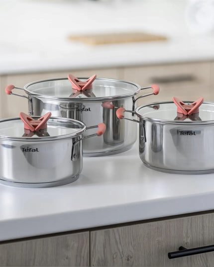 Tefal Opti'Space nerūdijančio plieno puodų rinkinys, 6 dalių, G720S674