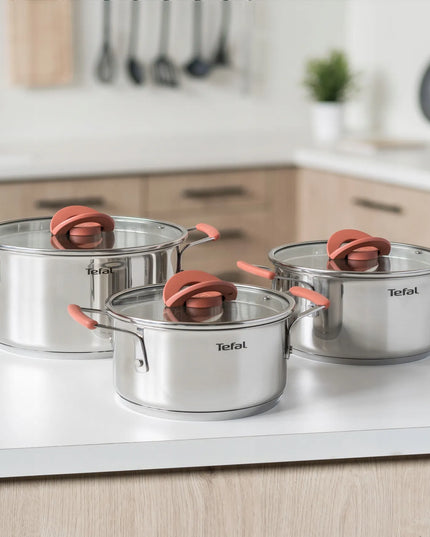 Tefal Opti'Space nerūdijančio plieno puodų rinkinys, 6 dalių, G720S674