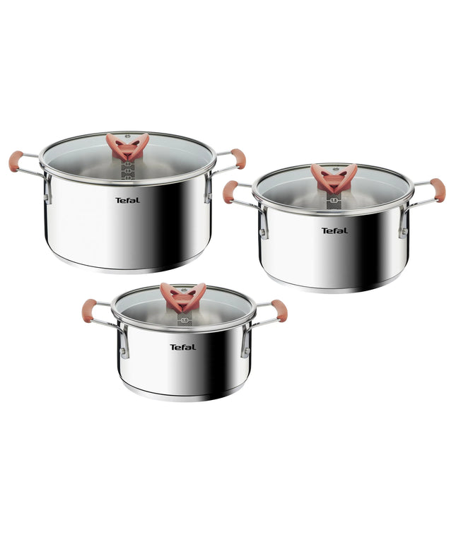 Tefal Opti'Space nerūdijančio plieno puodų rinkinys, 6 dalių, G720S674