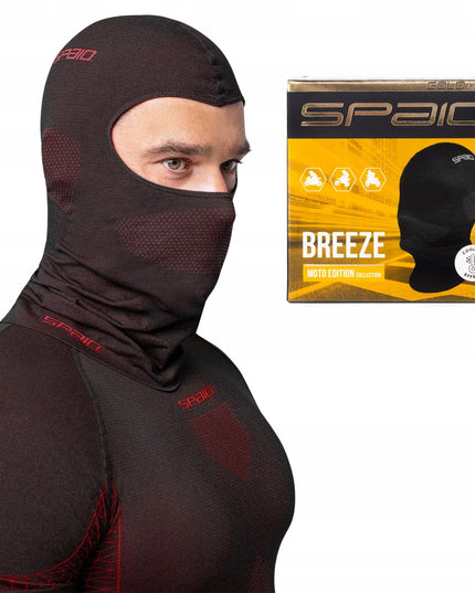 Termoaktyvinė motociklininko kaukė SPAIO Breeze juoda raudona S/M