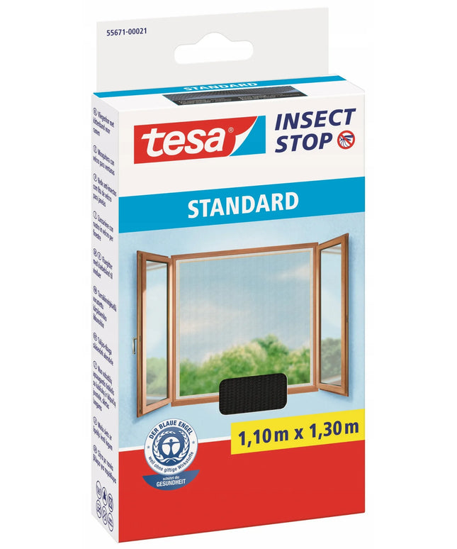 TESA langų tinklelis nuo vabzdžių su lipnia juosta, juodas, 1,1x1,3 m