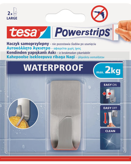 TESA savaime limpantis vandeniui atsparus metalinis kabliukas rankšluosčiui iki 2 kg