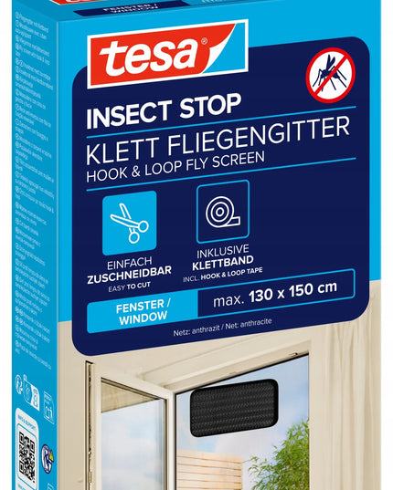 TESA tinklelis nuo uodų langams, lipni juosta, juodas, 1,3 x 1,5 m