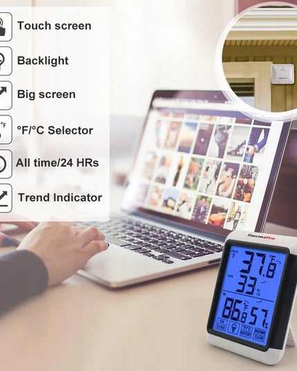ThermoPro TP-65 temperatūros ir drėgmės monitorius su išoriniu jutikliu