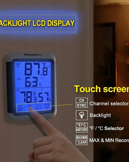 ThermoPro TP-65 temperatūros ir drėgmės monitorius su išoriniu jutikliu