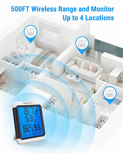 ThermoPro TP-65 temperatūros ir drėgmės monitorius su išoriniu jutikliu