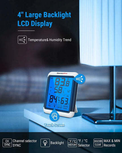 ThermoPro TP-65 temperatūros ir drėgmės monitorius su išoriniu jutikliu