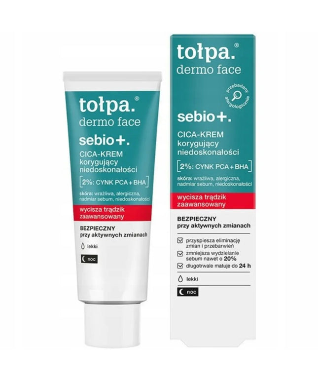 Tołpa Dermo Face Sebio Cica kremas veidui nuo netobulumų, 40 ml