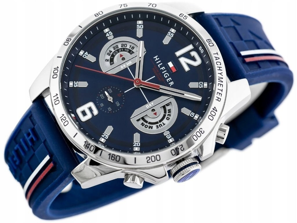 Vyriškas laikrodis TOMMY HILFIGER 1791476 DECKER – mėlynas ciferblatas, guminė apyrankė, data, 24h indikacija, WR50