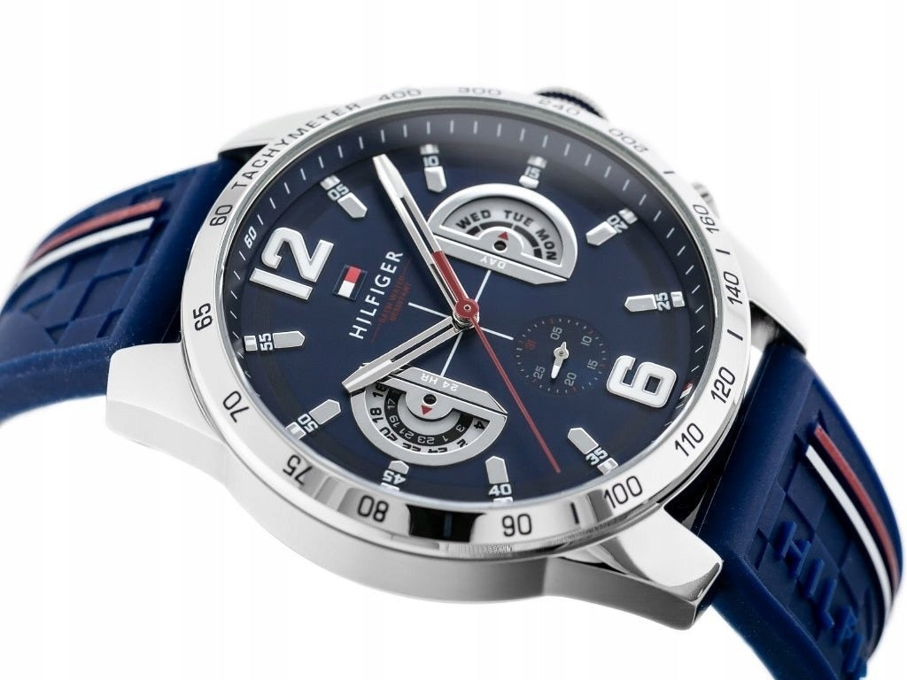 Vyriškas laikrodis TOMMY HILFIGER 1791476 DECKER – mėlynas ciferblatas, guminė apyrankė, data, 24h indikacija, WR50