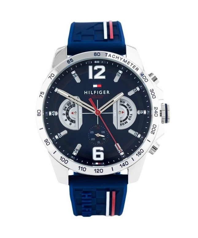 Vyriškas laikrodis TOMMY HILFIGER 1791476 DECKER – mėlynas ciferblatas, guminė apyrankė, data, 24h indikacija, WR50