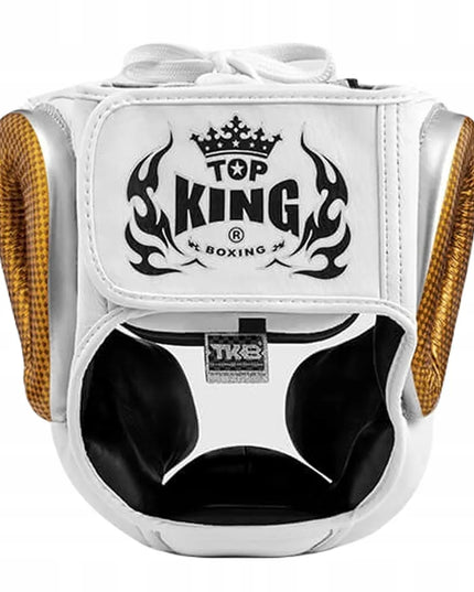Top King Empower bokso treniruočių šalmas, baltas-auksinis, dydis M