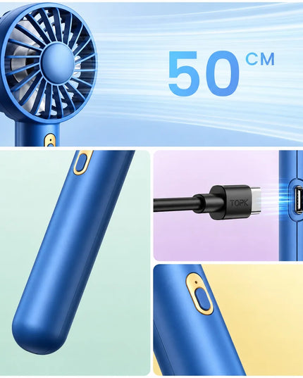TOPK K30 mini ventiliatorius staliukas, tylus, USB, mėlynas