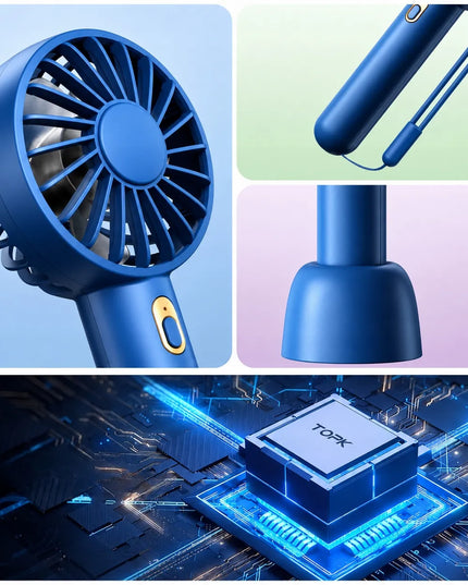 TOPK K30 mini ventiliatorius staliukas, tylus, USB, mėlynas