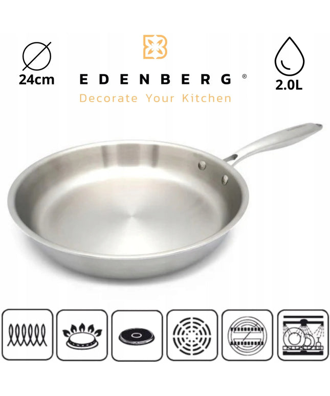 Tradicinė keptuvė Edenberg nerūdijantis plienas 24 cm 2,0 l