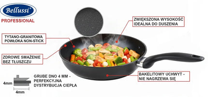 Tradicinė tefloninė keptuvė „Bellussi“, 24 cm, be riebalų, granito danga, ALUCOOK