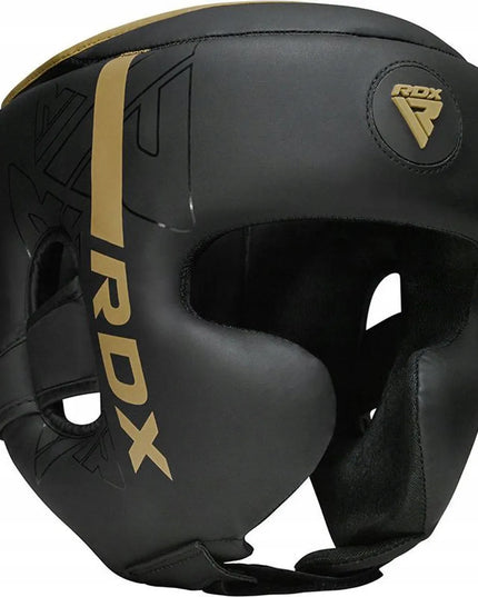 Treniruočių bokso šalmas RDX Kara F6 juodas-auksinis M dydis