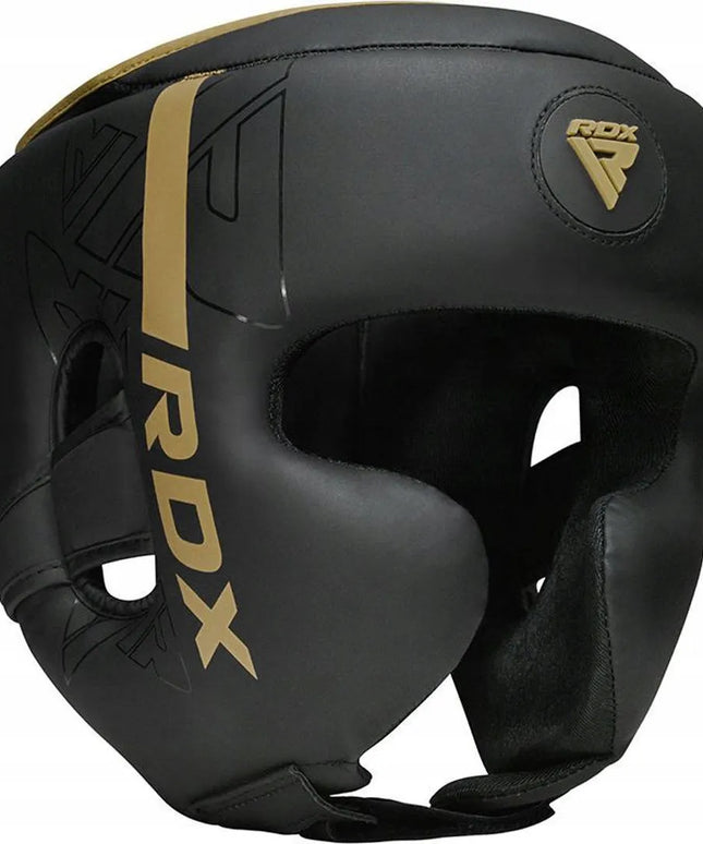 Treniruočių bokso šalmas RDX Kara F6 juodas-auksinis M dydis