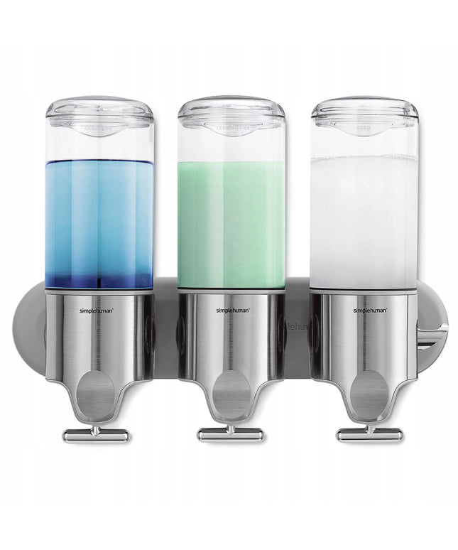 Trigubas dušo dozatorius 3x444 ml SIMPLEHUMAN, tvirtinamas prie sienos