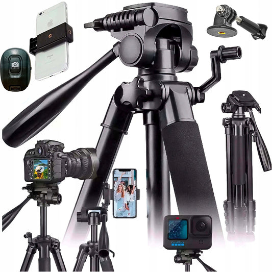 Profesionalus trikojis stovas telefonui ir kamerai su pulteliu GearPro 168 cm – universalus stovas filmavimui, fotografijai ir transliacijoms