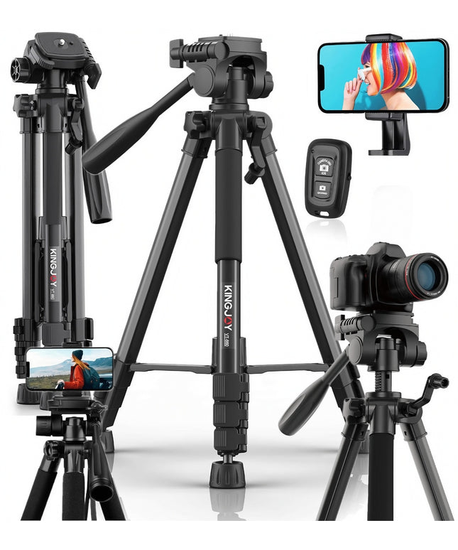 Aukštas 175 cm trikojis telefonui ir kamerai su pulteliu – Nexoo lengvas foto stovas su 360 galvute ir dėklu