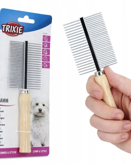 Trixie dvipusės metalinės šukos su medine rankena 17 cm