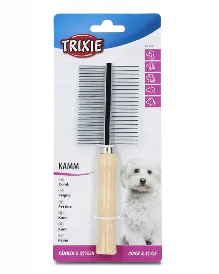 Trixie dvipusės metalinės šukos su medine rankena 17 cm