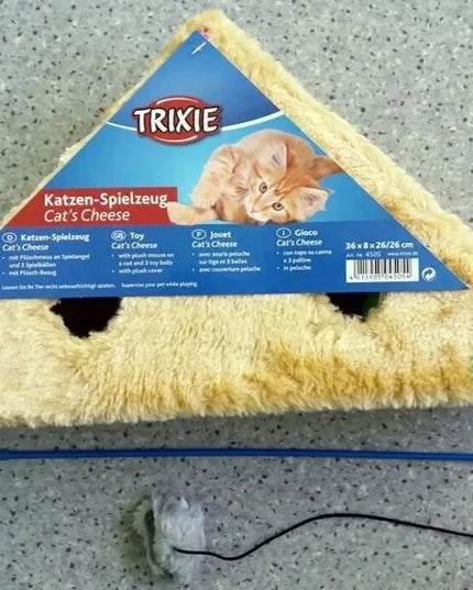 TRIXIE interaktyvus sūrio formos žaislas katei su meškere, pelyte ir kamuoliukais