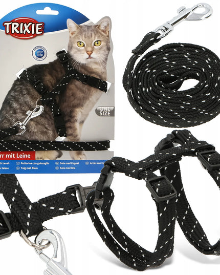 TRIXIE katų petnešos su pavadėliu, 27–45 cm, reguliuojamos, atspindinčios šviesą
