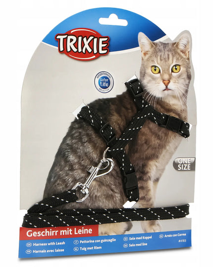 TRIXIE katų petnešos su pavadėliu, 27–45 cm, reguliuojamos, atspindinčios šviesą