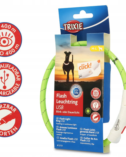 TRIXIE šviečiantis LED antkaklis šunims, 45 cm, žalias, reguliuojamas, atsparus vandeniui
