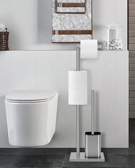 Tualetinio popieriaus laikiklis ir WC šepetys 2-viename, 66 cm, sidabrinis