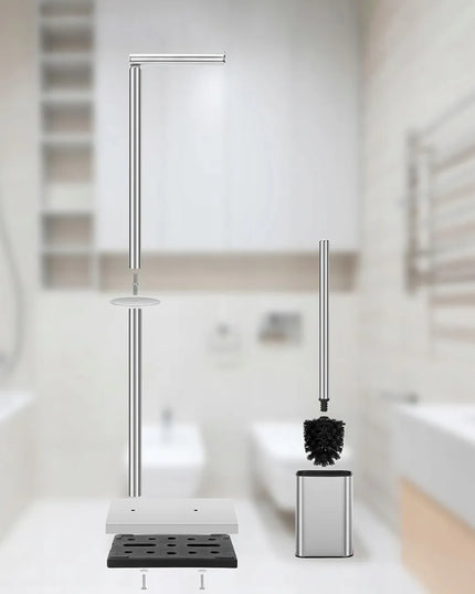 Tualetinio popieriaus laikiklis ir WC šepetys 2-viename, 66 cm, sidabrinis
