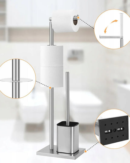 Tualetinio popieriaus laikiklis ir WC šepetys 2-viename, 66 cm, sidabrinis