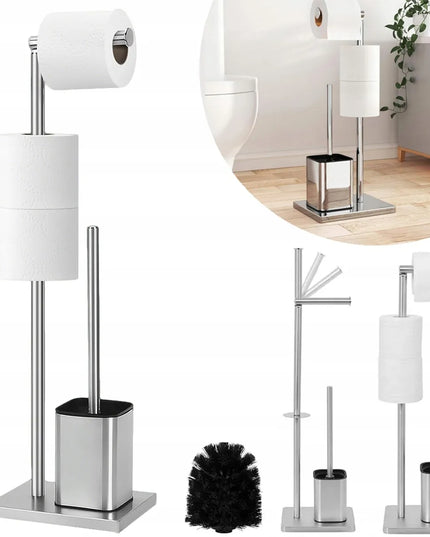 Tualetinio popieriaus laikiklis ir WC šepetys 2-viename, 66 cm, sidabrinis