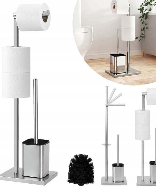 Tualetinio popieriaus laikiklis ir WC šepetys 2-viename, 66 cm, sidabrinis
