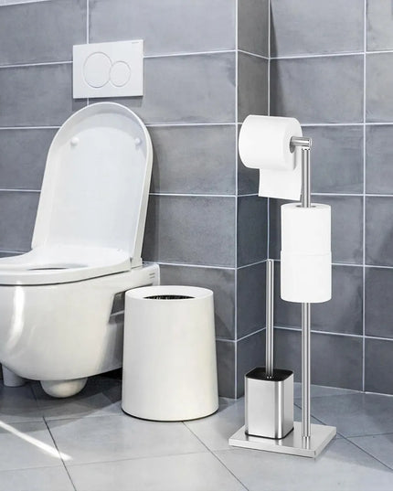 Tualetinio popieriaus laikiklis ir WC šepetys 2-viename, 66 cm, sidabrinis
