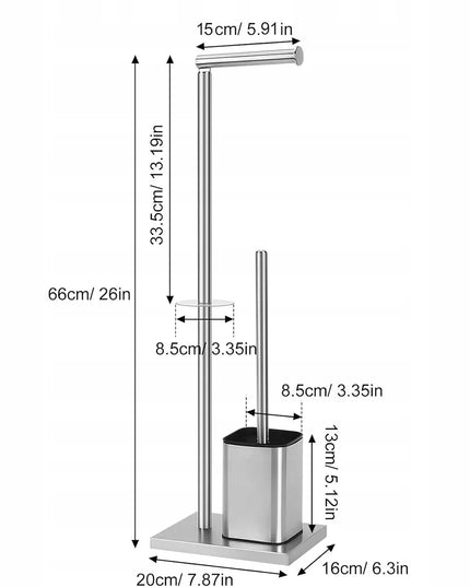 Tualetinio popieriaus laikiklis ir WC šepetys 2-viename, 66 cm, sidabrinis