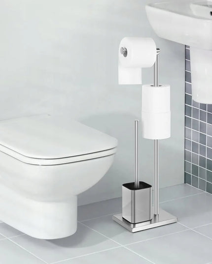 Tualetinio popieriaus laikiklis ir WC šepetys 2-viename, 66 cm, sidabrinis