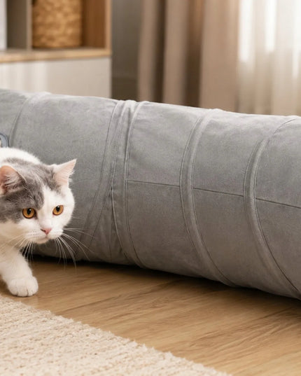 Tunelis katėms 2-in-1 interaktyvus žaislas slėptuvė 130cm su kamuoliukais