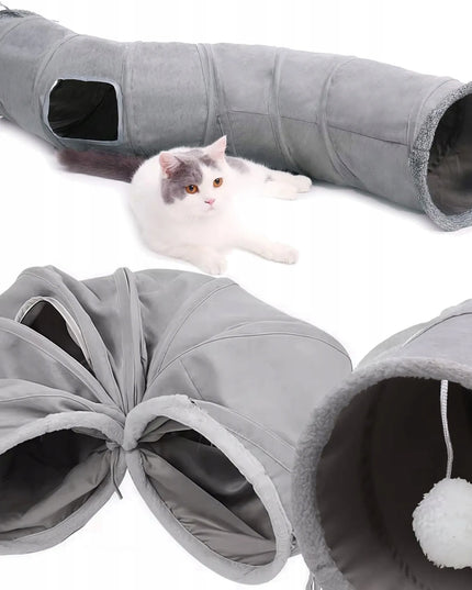 Tunelis katėms 2-in-1 interaktyvus žaislas slėptuvė 130cm su kamuoliukais