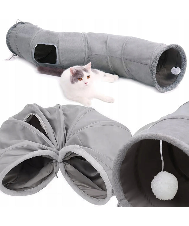 Tunelis katėms 2-in-1 interaktyvus žaislas slėptuvė 130cm su kamuoliukais