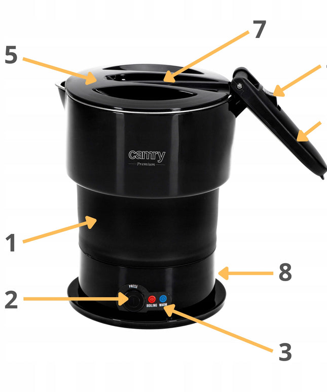 Sulankstomas turistinis virdulys Camry CR1378 – 0,6 L, 600 W, kelionėms ir stovyklavimui