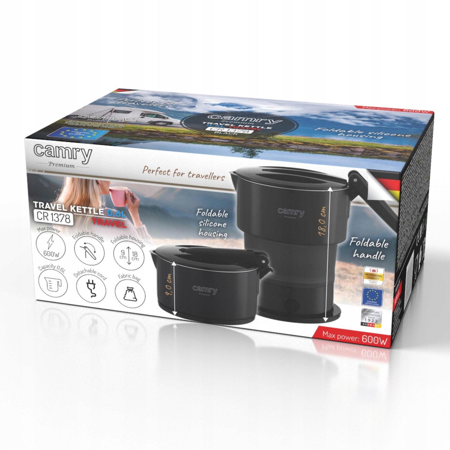Sulankstomas turistinis virdulys Camry CR1378 – 0,6 L, 600 W, kelionėms ir stovyklavimui